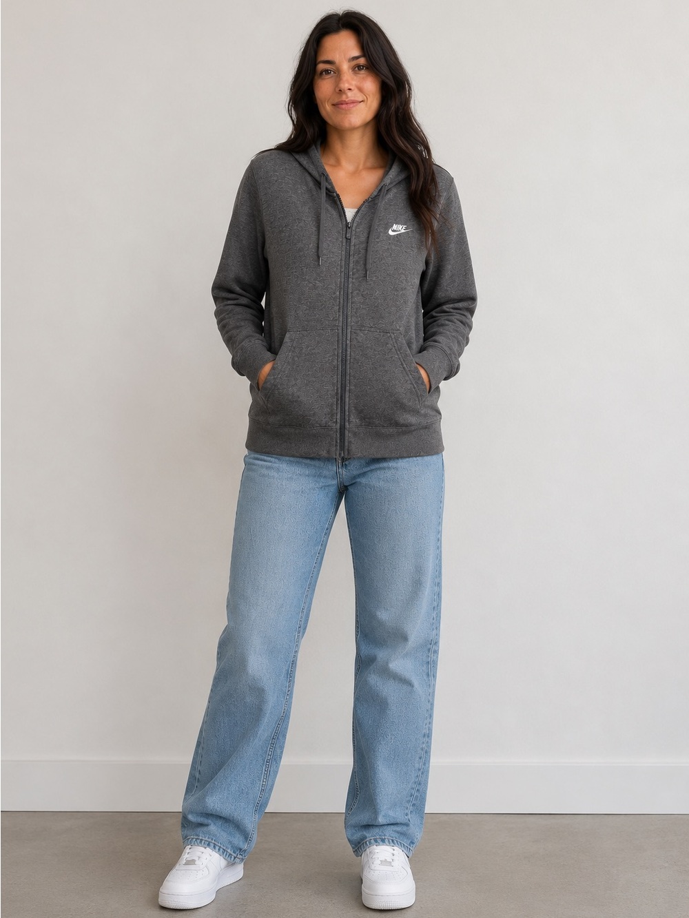 Nike Dark Gray Zip-Up Hoodie with White Swoosh